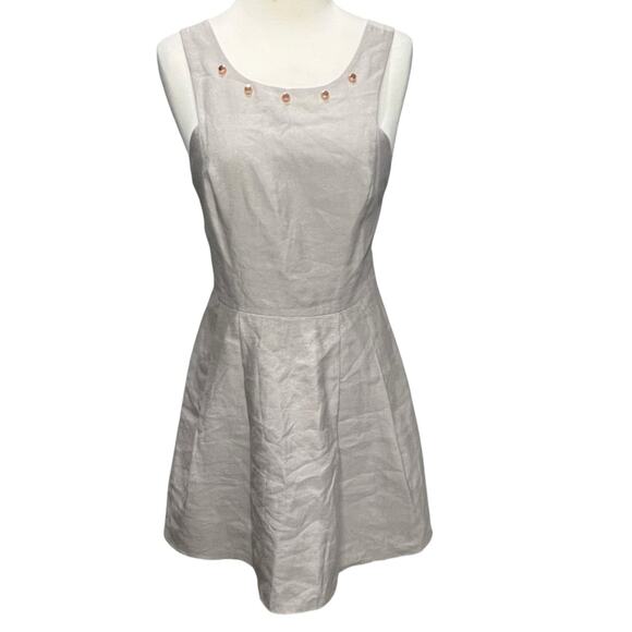 BCBGeneration Mini Dress 2 Light Gray Metallic Studded Pockets Fit Flare HOCO - Picture 2 of 16